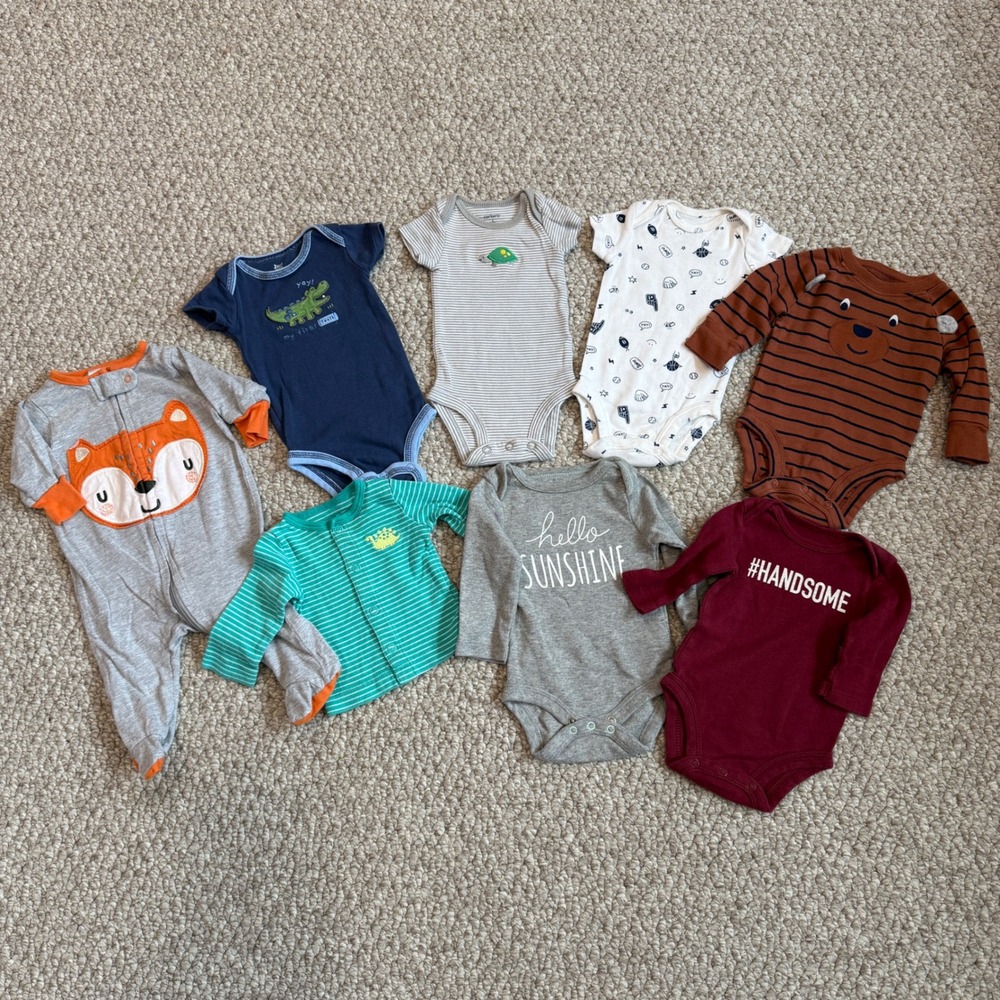 Carters Gerber Cloud Island Baby Boy Size Newborn Clothes Bundle 8 Piece Set